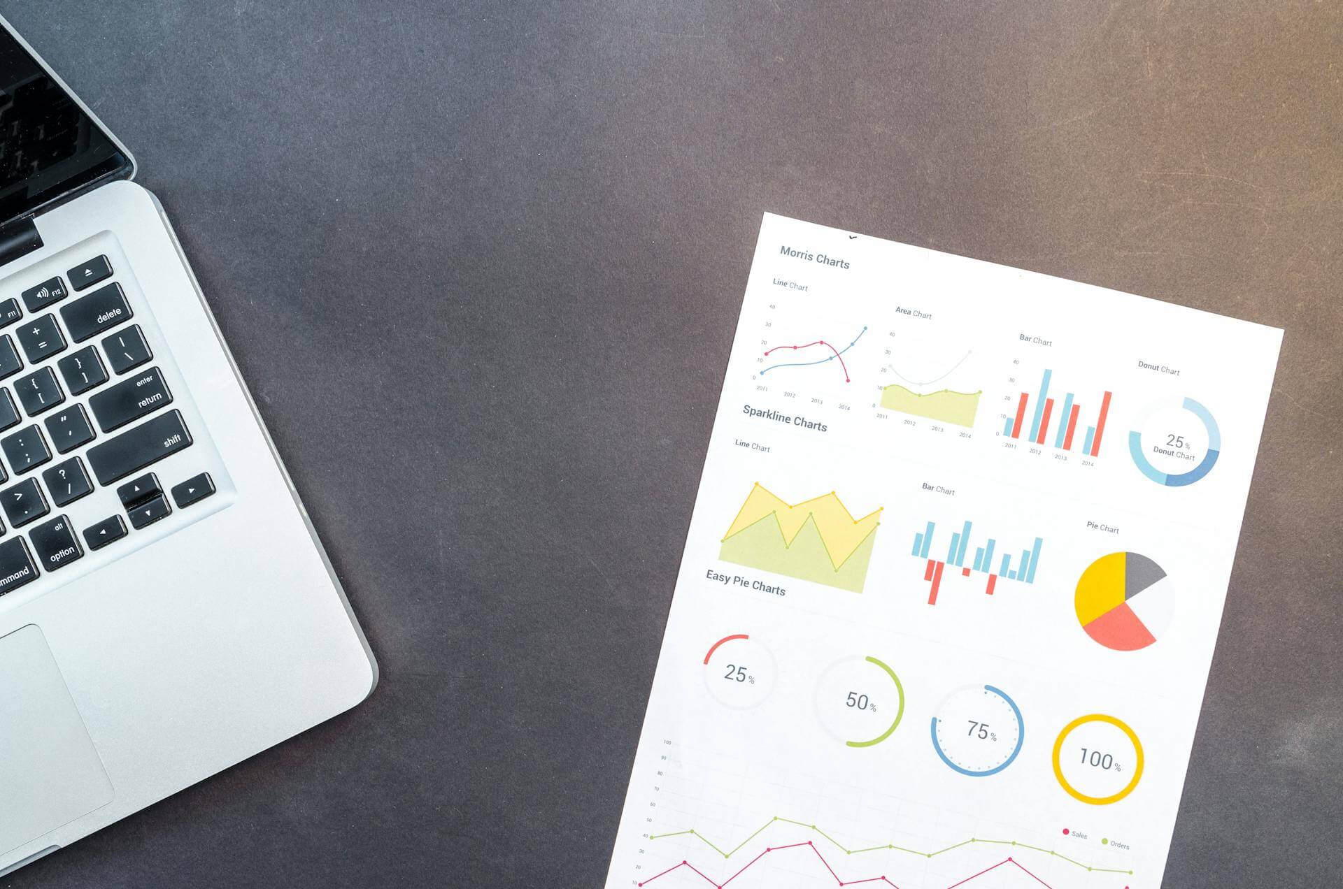 Laptop med ett papper bredvid som visar ett diagram för SEO-analys